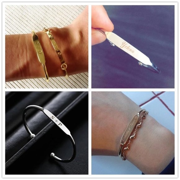 Stainless Steel Cuff Bracelet Personalized with Name. Free Engraving. - Picture 5 of 6